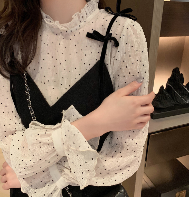 Tracystyle木耳边雪纺衬衫