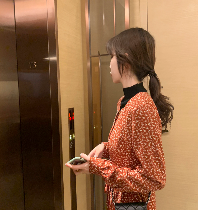 韩剧女主角收腰碎花内搭连衣裙