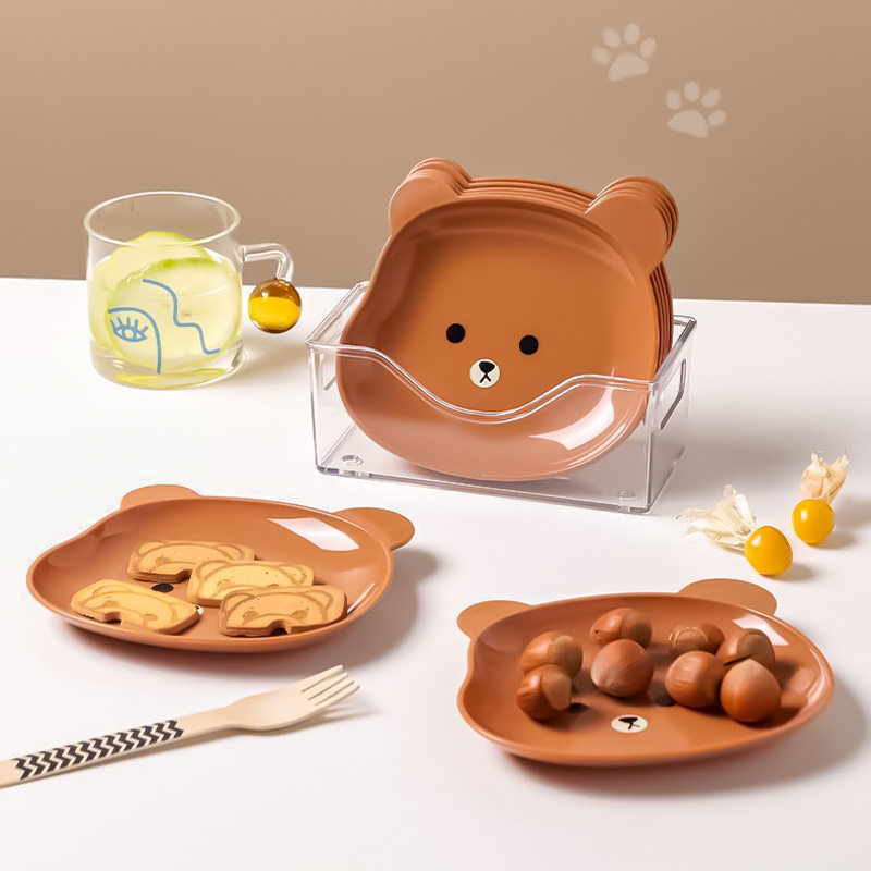 家用小熊吐骨碟点心零食水果盘子卡通干果碟子带底座调味碟小吃碟