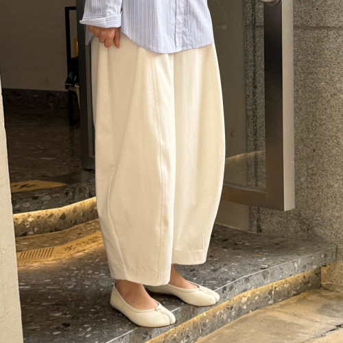 26春款时尚立体量感杨桃裤抗皱轻量斜纹阔腿裤松紧腰休闲九分裤子