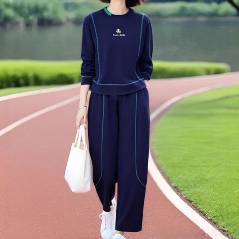 素雅订制女装原创品牌2025秋冬新款圆领卫衣宽松裤子减龄两件套装