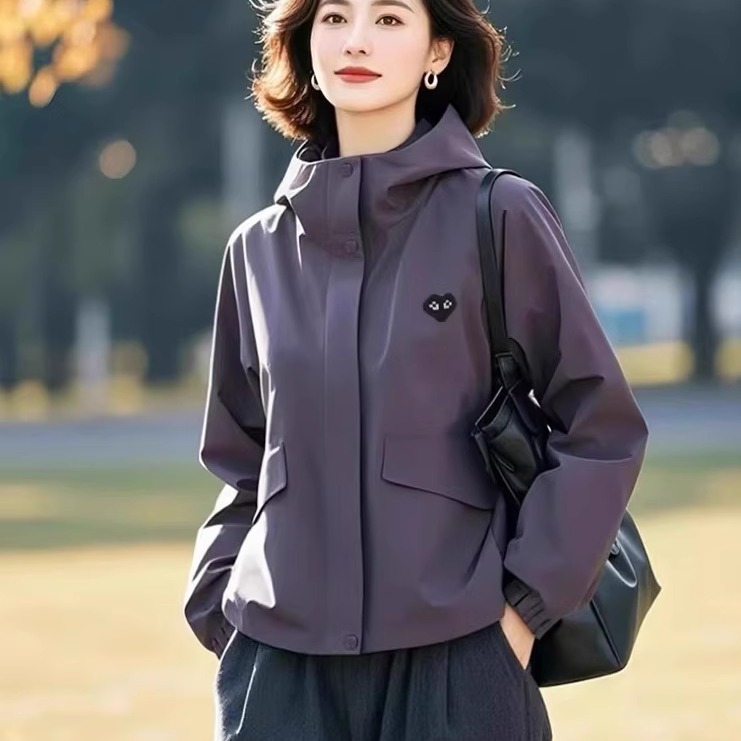 素雅订制女装原创品牌旗舰店2025新款紫色连帽休闲显瘦风衣外套女