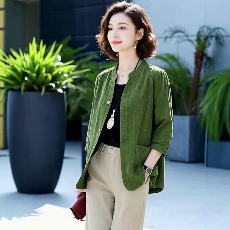 素雅订制女装原创品牌春新款气质文艺七分袖纯色衬衫百搭裤子套装