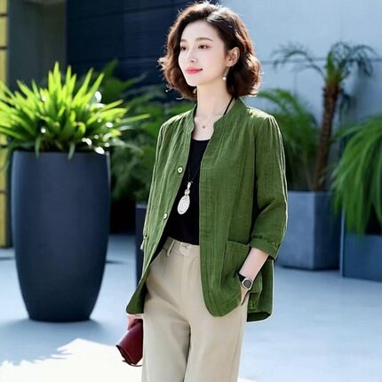 素雅订制女装原创品牌春新款气质文艺七分袖纯色衬衫百搭裤子套装