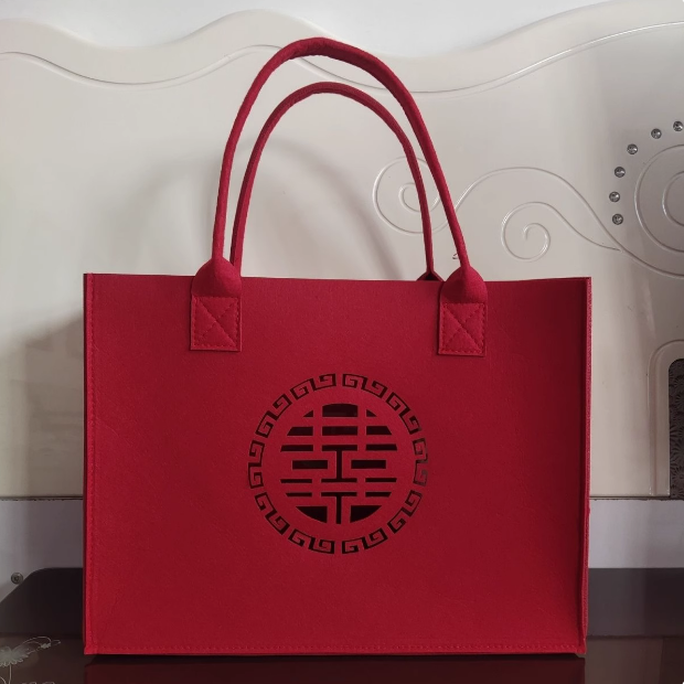 装红包结婚专用手提包喜字袋布袋红色毛毡包包收彩礼礼金婚礼喜包
