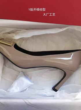 裸色高跟鞋女2025新款细跟rv方扣单鞋方头abcxx绝美名媛风高级感