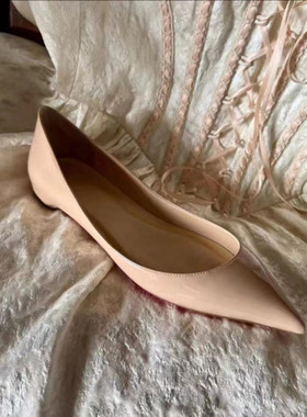 鞋子女2024新款爆款裸色平底鞋单鞋低跟尖头鞋内增高40大码女鞋41