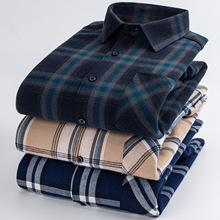 伦巴宝利娇冬季男款休闲加绒爸爸厚保暖衬衫中年男士男装格子衬衣