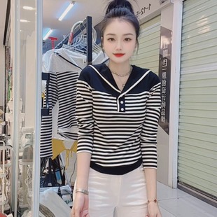 新款 T恤女2025年秋季 条纹遮肉显瘦气质百搭减龄上衣 休闲长袖 时尚