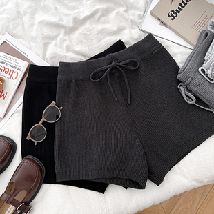 宽松小个子A字休闲直筒靴裤 春秋装 短裤 灰色美拉德针织孕妇阔腿裤