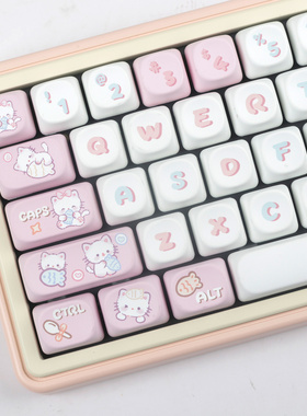 小猫吃鱼键帽粉色MOA高度MAC小翘热升华宁芝A75  F87 HI75 99 104