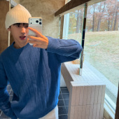 时髦蓝色圆领毛衣男宽松克莱因蓝羊毛针织衫 XMOB STUDIO韩版 男女