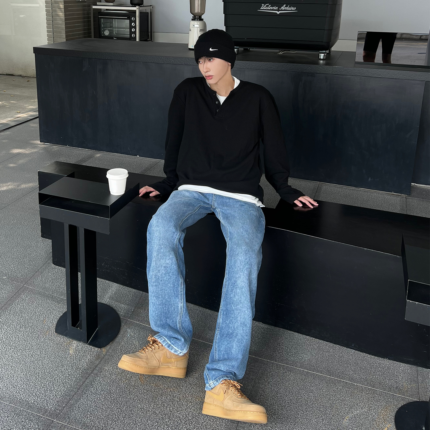 XMOB垂感蓝色牛仔裤男直筒宽松版