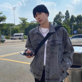XMOB 潮流夹克男宽松牛仔衣 烟灰色牛仔外套男韩版 STUDIO新款 秋季