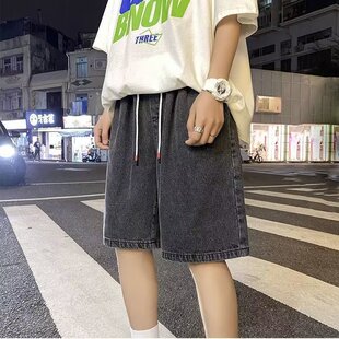 薄款 恒源祥美式 男生夏季 潮牌ins褲 復(fù)古牛仔短褲 子oversiz日系直筒