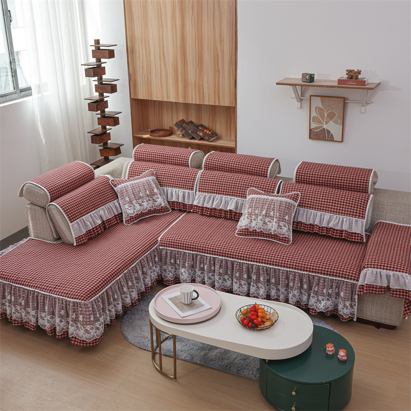 美式复古格子沙发垫棉四季通用防滑清新简约现代坐垫沙发套罩巾盖
