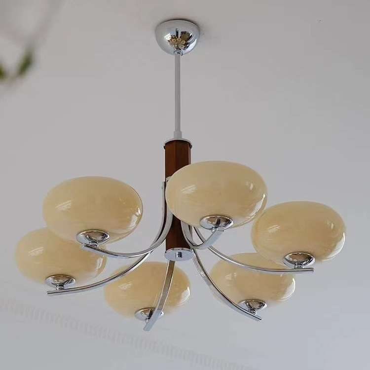 奶油风中古北欧实木卧室餐厅吊灯 法式复古原木 书房客厅吊灯