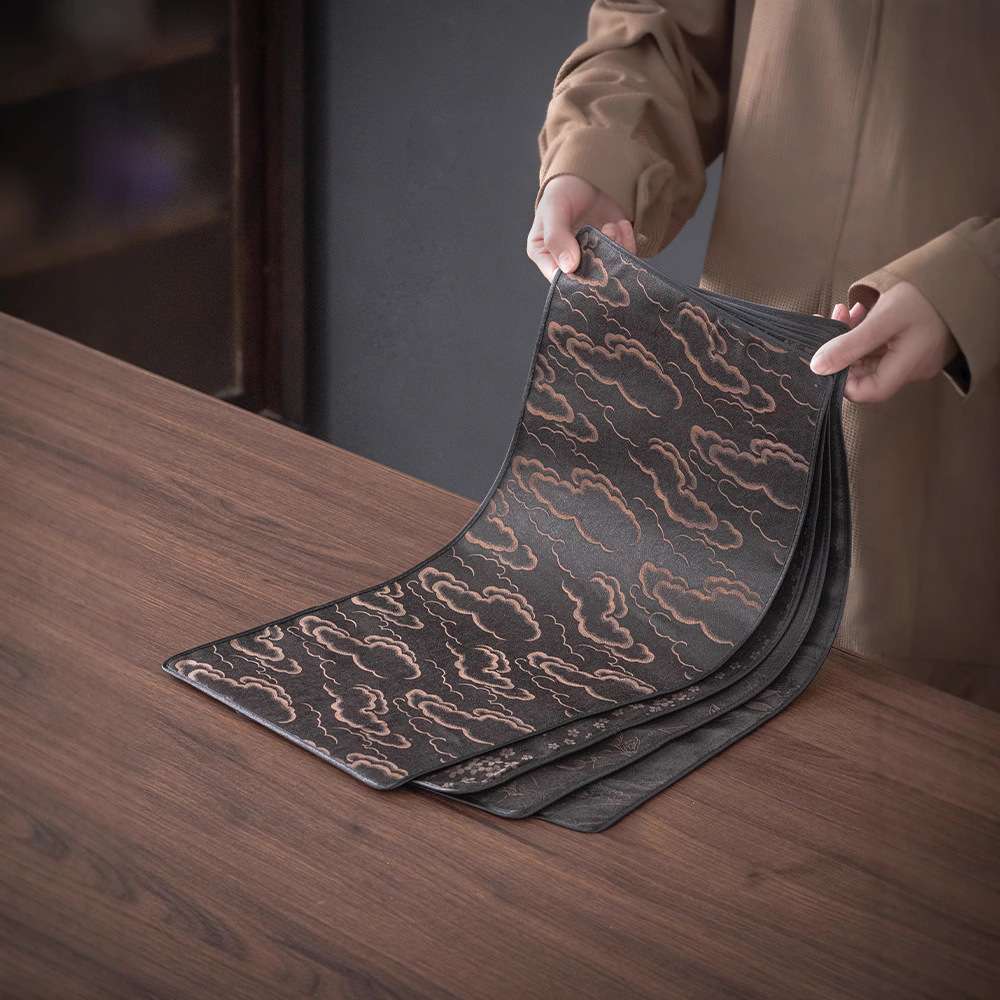 高端禅意双面隔热复古桌布茶布仿香云纱长方形干泡茶席垫子新中式