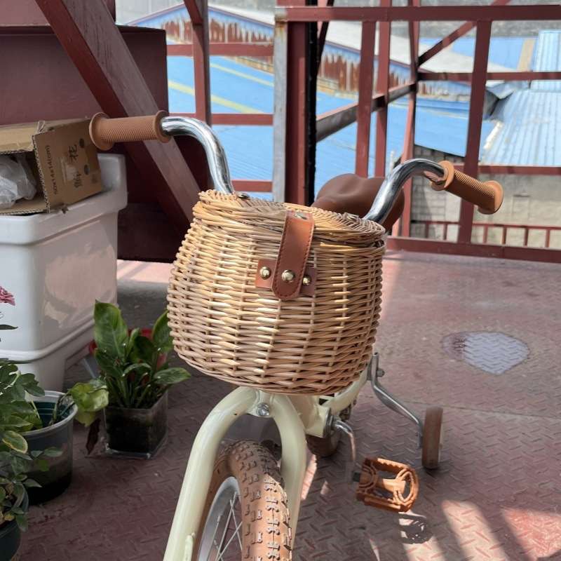 藤编柳编复古儿童自行车篮子车筐置物篮车篓带盖菜篮车把篮前筐子