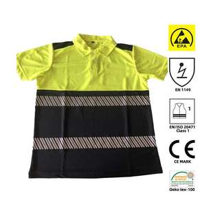 EN1149防静电丝短袖 翻领T恤EPA抗静电反光工作服车间ESD保护区域
