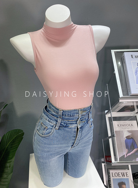 DAISYJING2025夏季新款纯欲百搭性感辣妹显胸半高领背心T恤上衣女