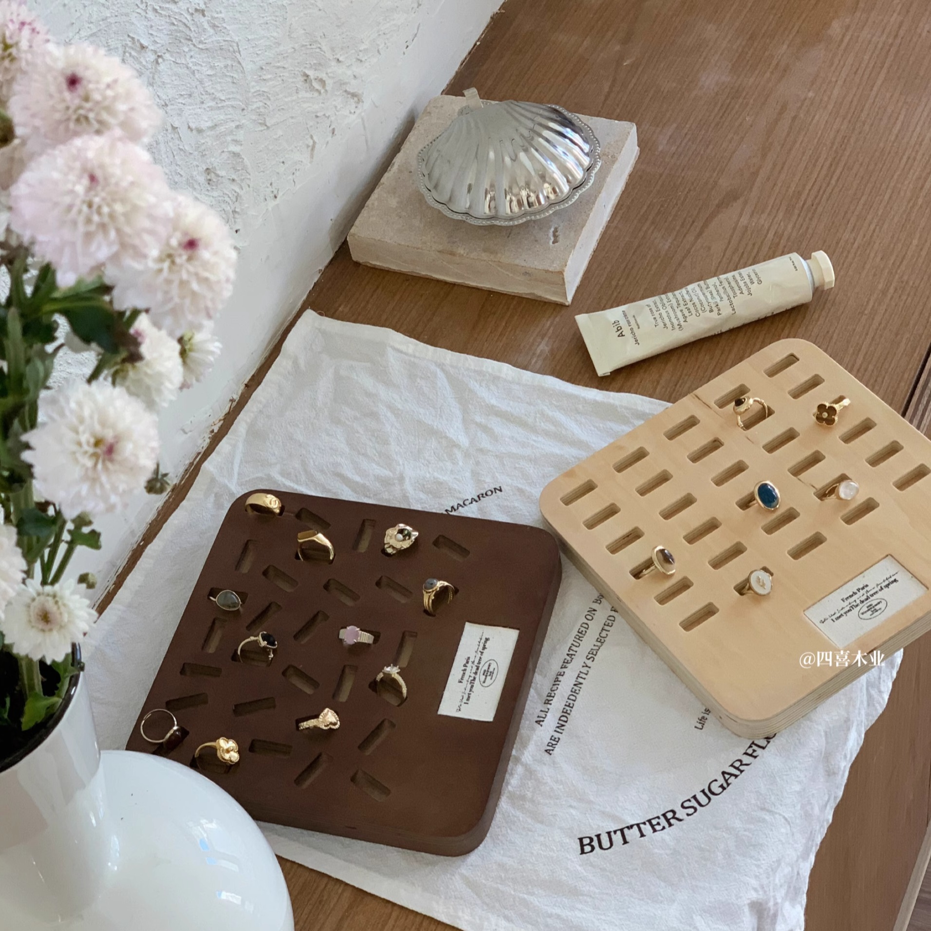 四喜木业木质首饰盘托盘珠宝戒指耳钉项链陈列展示盘展示架拍摄