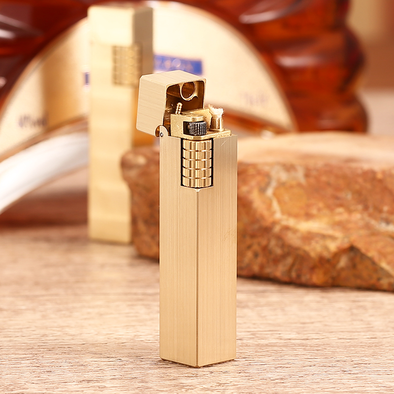 意大利玛杜罗煤油打火机个性纯铜拉丝侧滑砂轮创意长条小方机