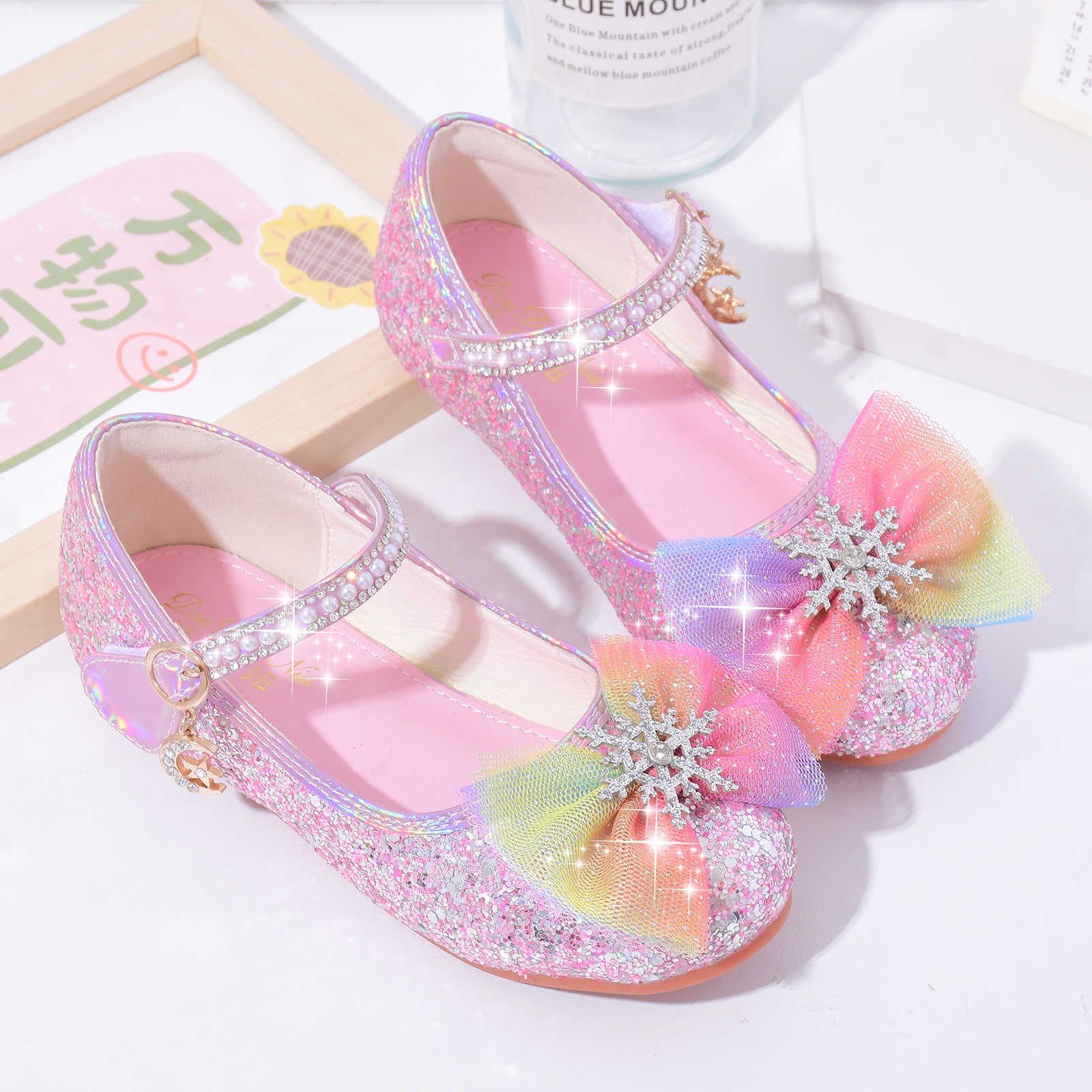 女童春秋水晶鞋软底小皮鞋公主鞋