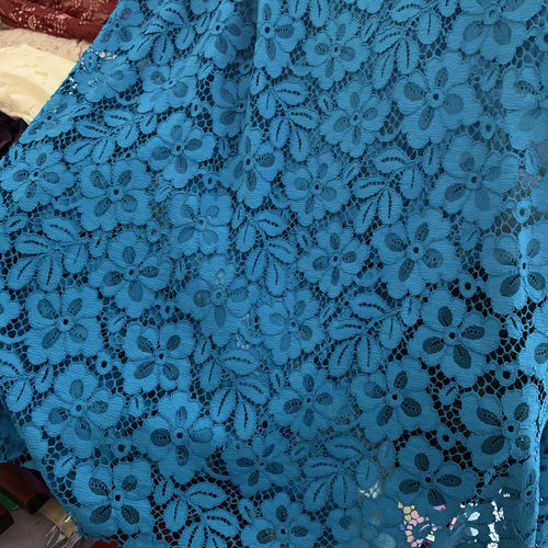 新品微弹宝蓝色重磅蕾丝进口面料连衣裙服装宴会服布料