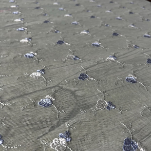 新款弹力浅青色网纱绣花蕾丝布料亮丝光泽旗袍连衣裙打底衫面料