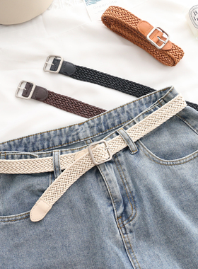 chic学生韩版休闲裤带 编织麻绳腰带装饰皮带学生黑白皮带