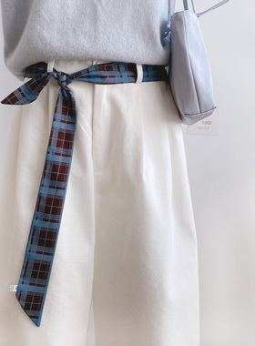 秋冬复古棕咖波点绑腰装饰丝巾腰带腰 多用裤子凹型飘带腰饰腰绳