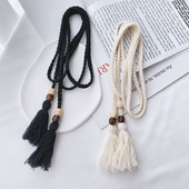 子裙子装 细窄木珠编织棉绳腰带 复古文艺裤 饰腰绳腰链编发发带