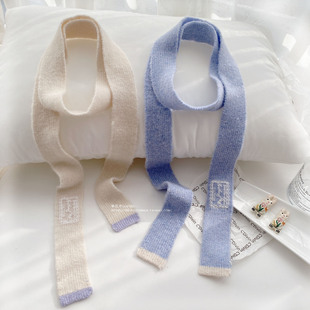 ins春秋冬毛线针织加长款长条飘带丝巾 凹造型装饰领巾纯色腰带