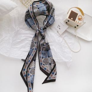 ins秋冬款窄长条丝巾 搭配衬衫飘带丝带腰带薄围巾