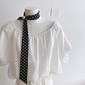 送珍珠扣 细窄长条飘带发带发饰 领带丝巾 小领巾女韩国装 饰短款