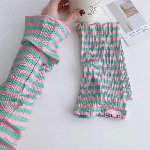 加大宽松条纹防晒冰袖套女