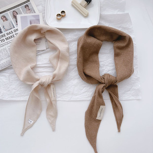 韩版软糯纯色格子薄款仿羊绒小围巾 大人儿童保暖护颈围脖领巾