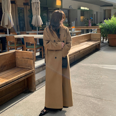 毛呢外套女驼色超长款高级感过膝加厚秋冬季宽松2025新款呢子大衣