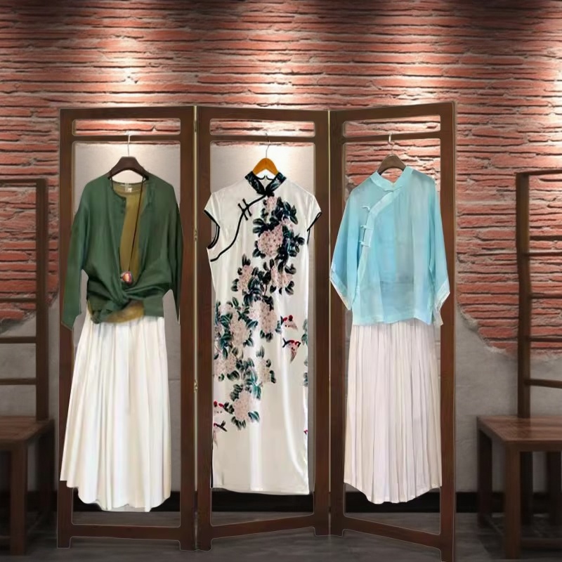 折叠屏风展示架实木落地衣帽架卧室家用挂衣架客厅衣架服装店展架