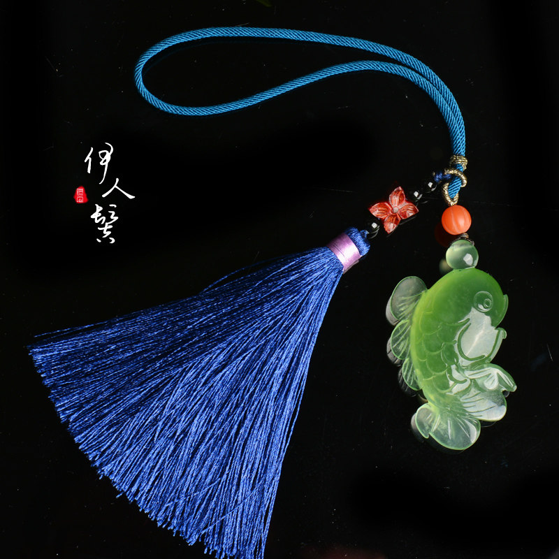 天然岫玉 精雕玉石挂坠 汽车挂件钥匙扣玉坠 年年有余 送朋友礼物