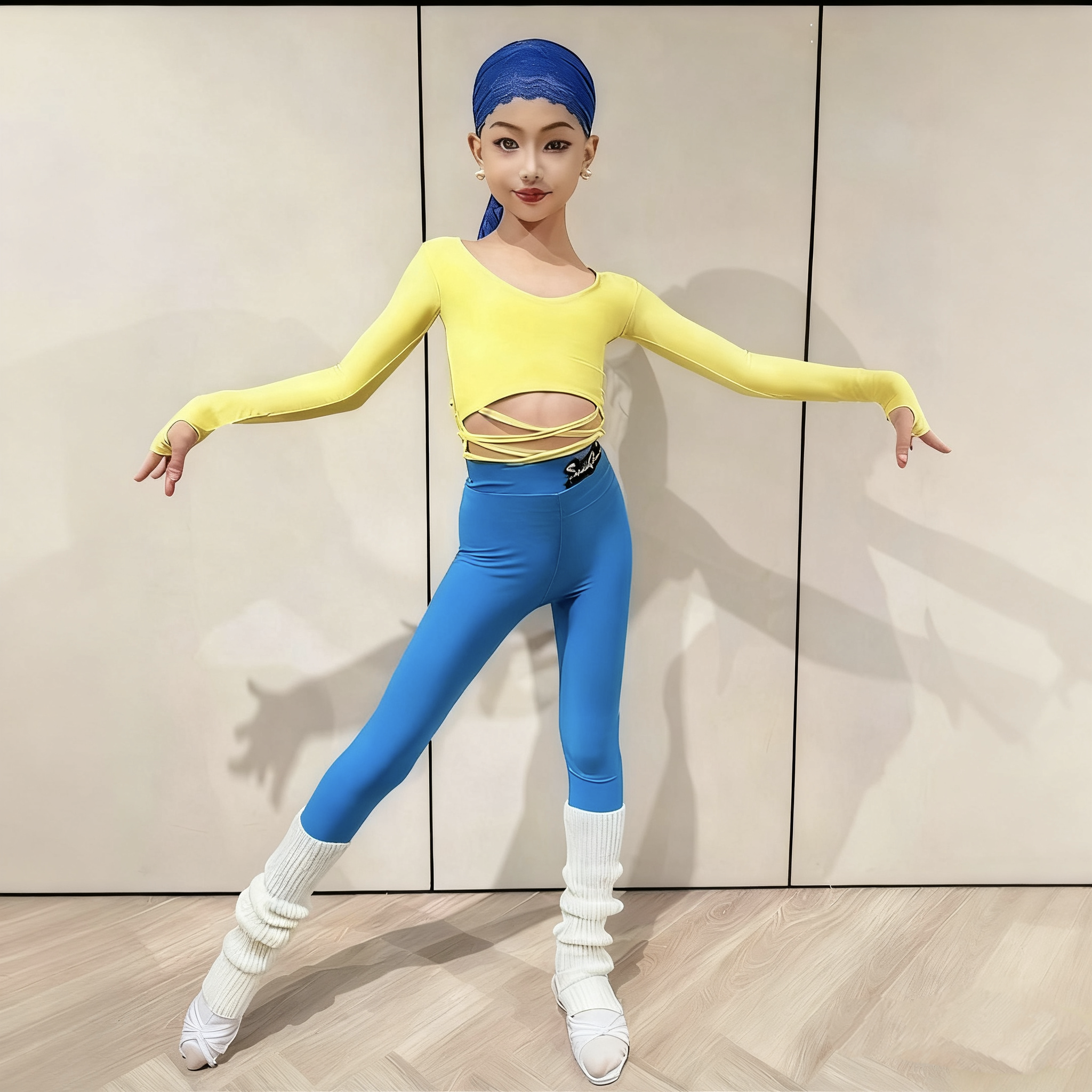 25新款舞服少儿拉丁舞秋冬马卡龙色彩交叉长袖裤子套装女童跳舞