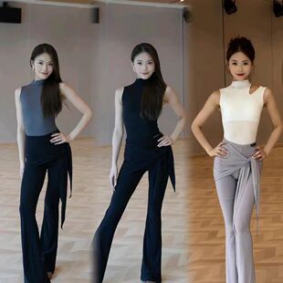 2025年新款舞服拉丁舞服练功服演出服教课黑白灰无袖上衣喇叭长裤
