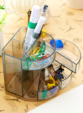 晨光多功能笔筒 黑色透明三层塑胶笔筒 桌面办公学习用品ABT98443