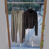 小个子穿搭一整套洋气减龄时尚 女冬 炸街高级感灰色毛衣休闲裤 套装