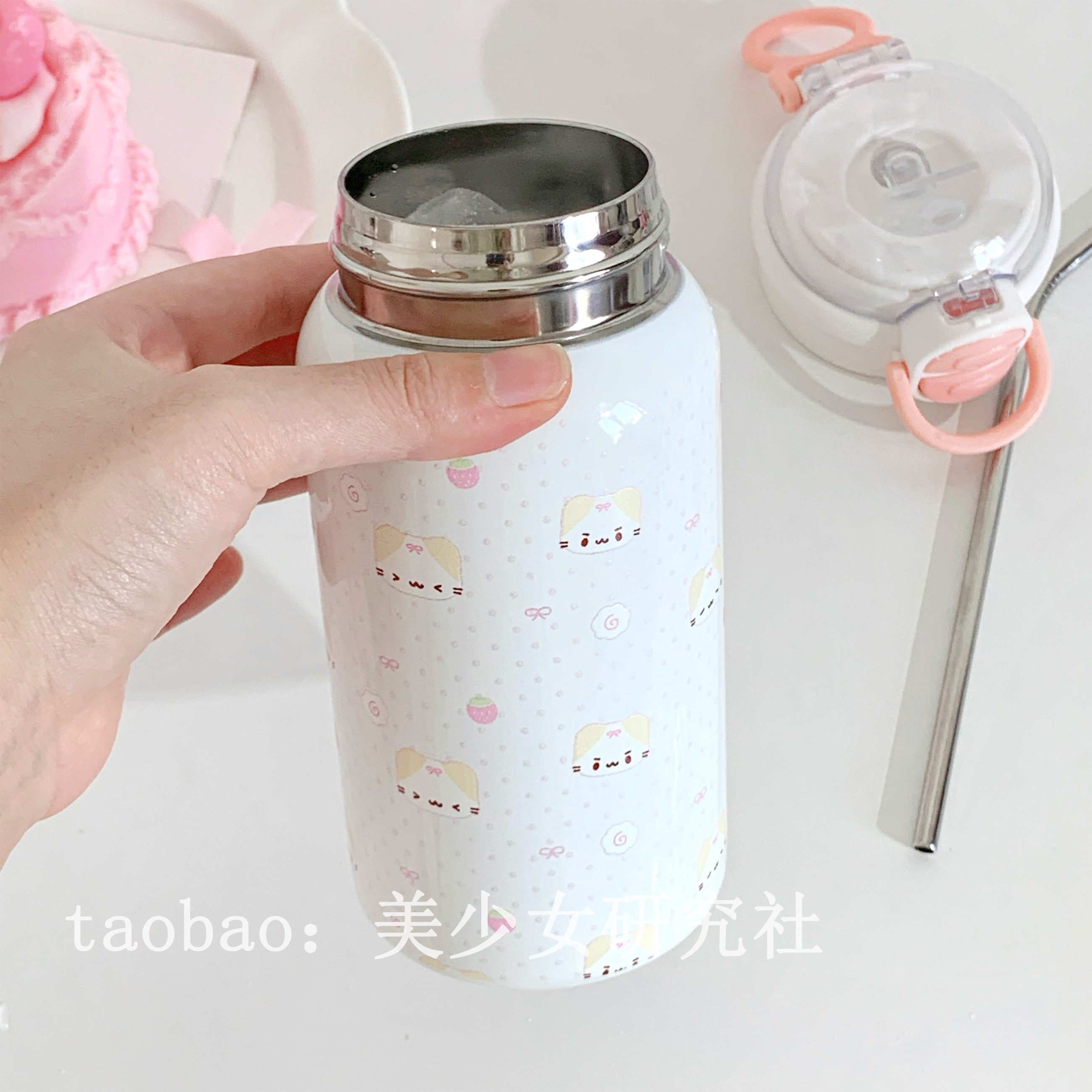 美少女棉花糖猫便携外带保冷杯图片