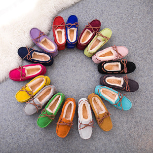 羊皮毛一体豆豆鞋女冬2018新款加绒棉瓢鞋平底休闲孕妇妈妈毛毛鞋