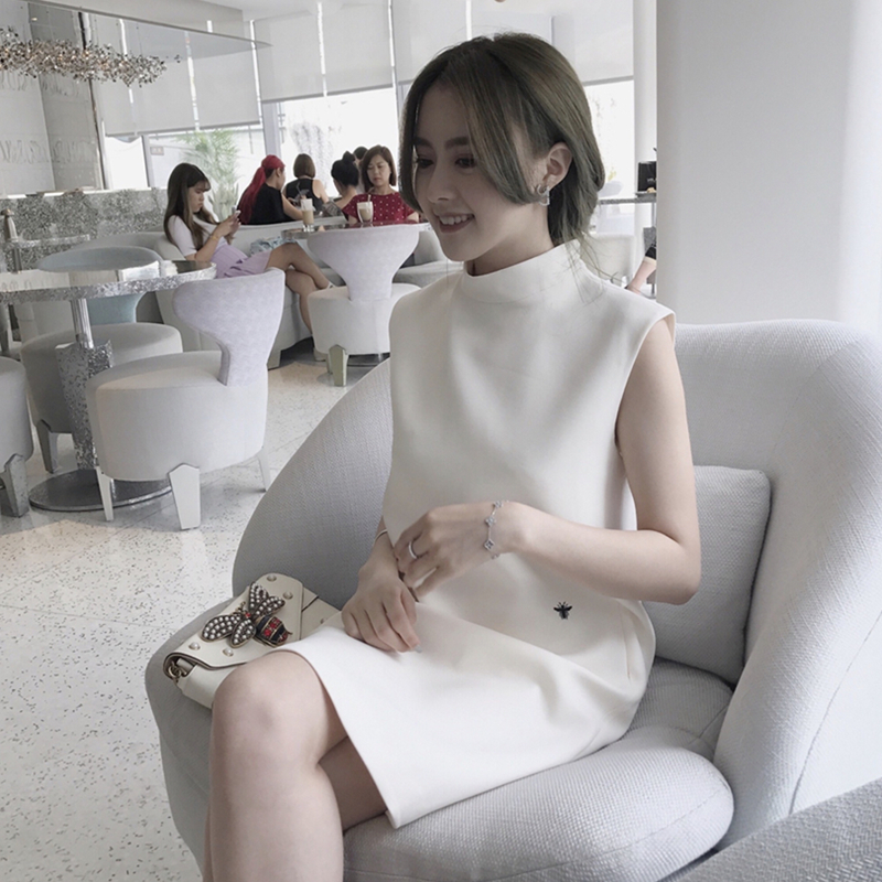 Spring and summer Korean new temperament loose straight sleeve vest dress small embroidered word skirt