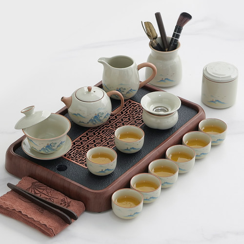 汝窑米黄盖碗茶杯陶瓷茶具