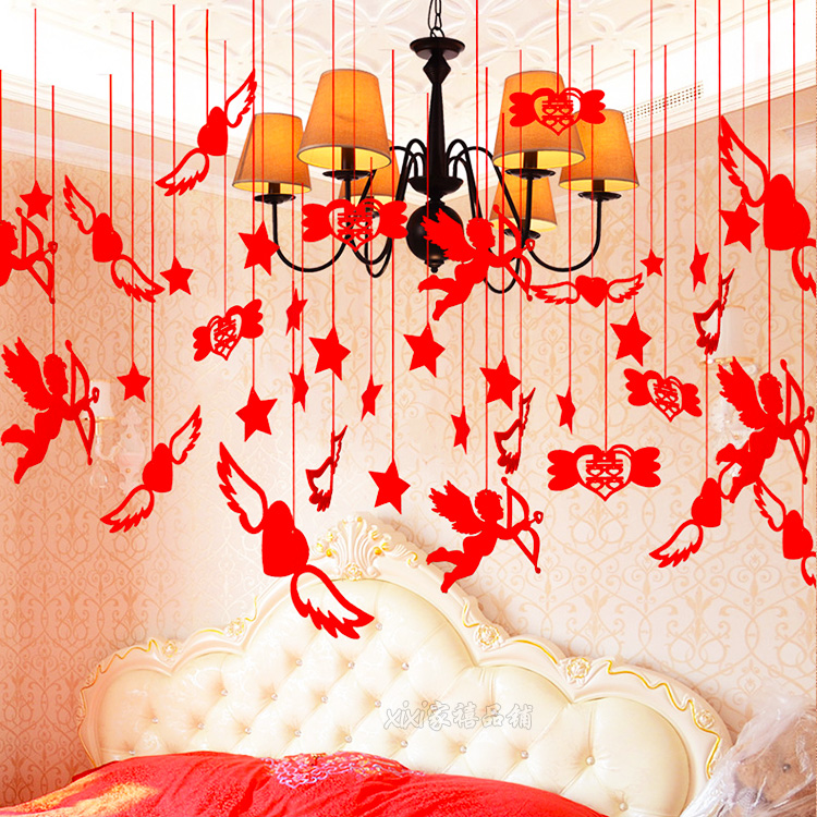 婚房布置套装新郎结婚拉花男方新房卧室装饰无纺布喜字爱心吊挂件